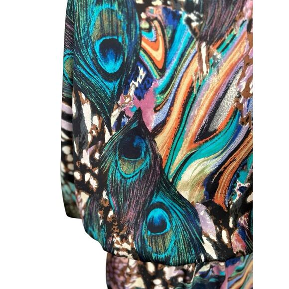 Signature by Robbie Bee Peacock Print Midi Dress Pockets 22W Tropical Colorful - Picture 8 of 8